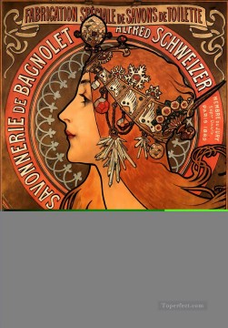  Alphons Lienzo - Savonnerie de Bagnolet 1897 Art Nouveau checo distinto Alphonse Mucha